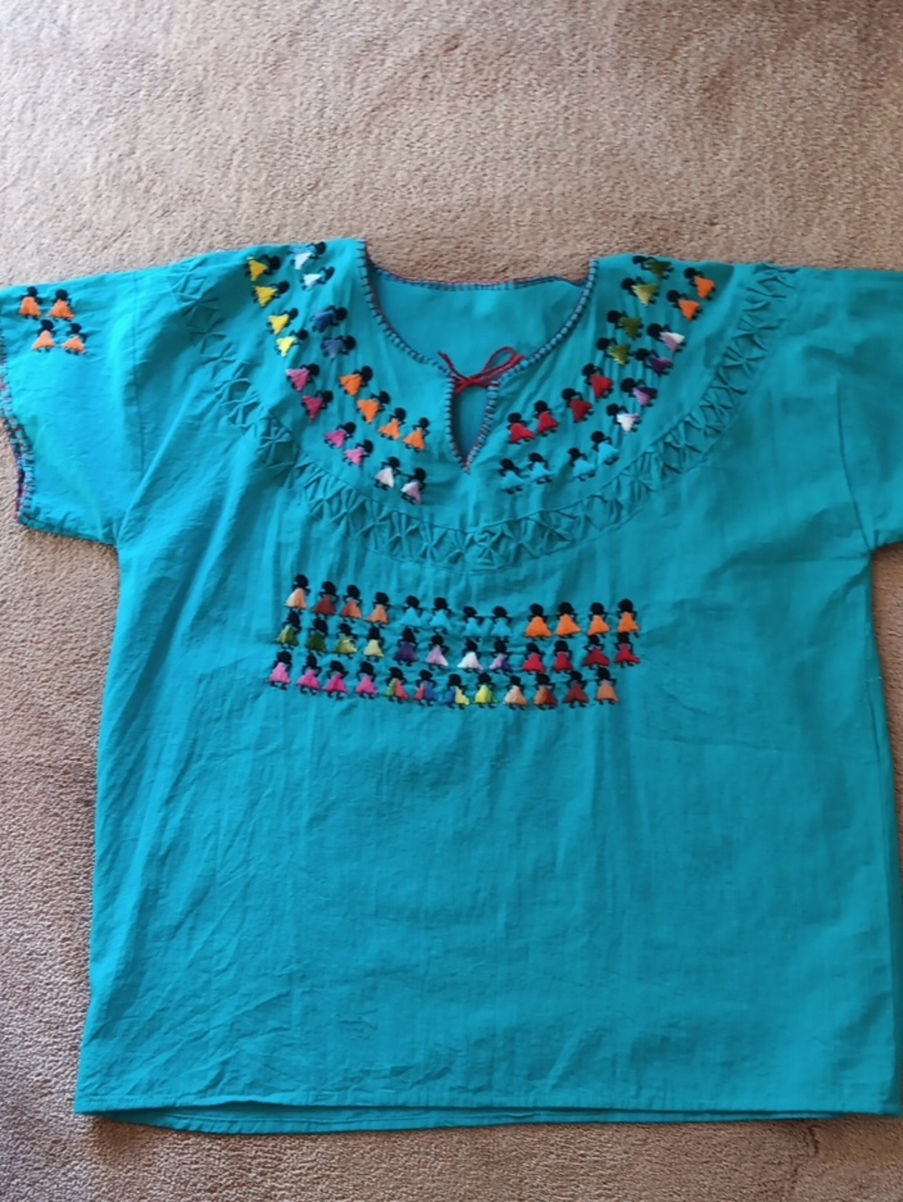 Hand Embroidered Munaquitas Blouse With Dancing Dolls Design